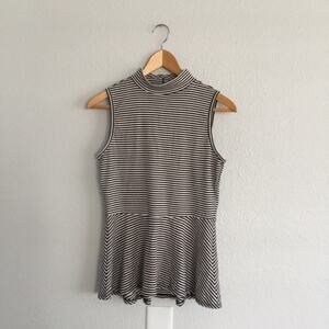 Black & White Stripe Peplum Sleeveless Top Tank